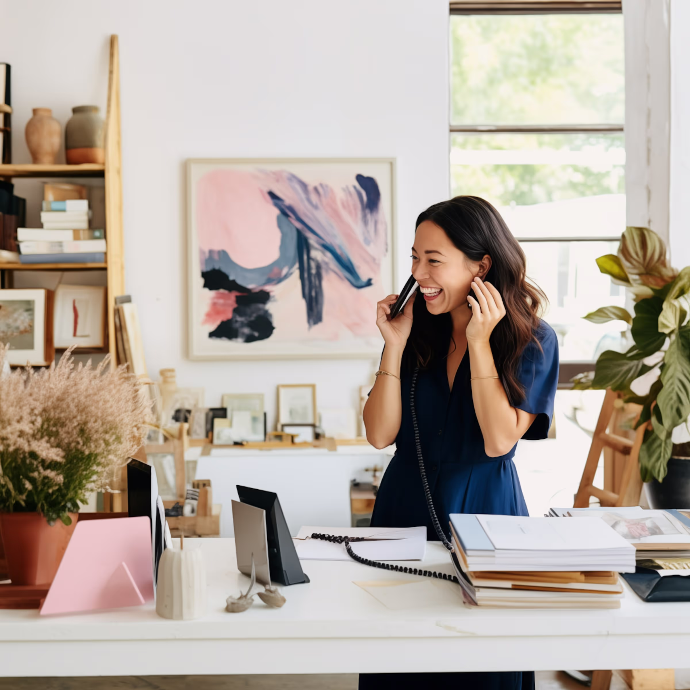 A woman is talking on a phone